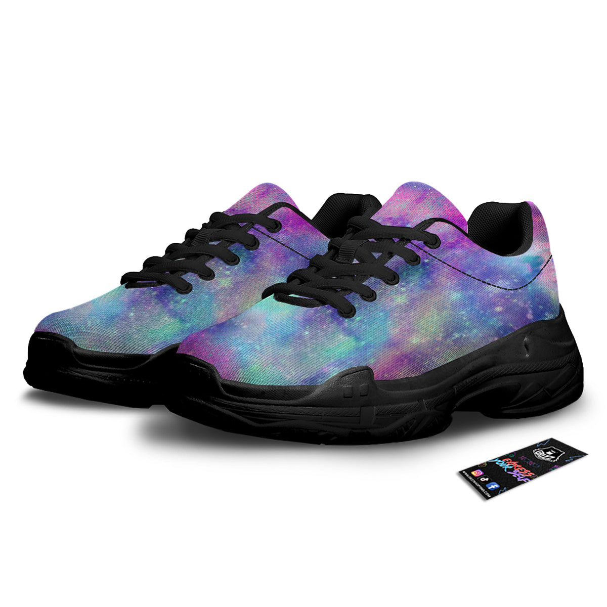 Galaxy Space Colorful Universe Print Black Chunky Shoes-grizzshop