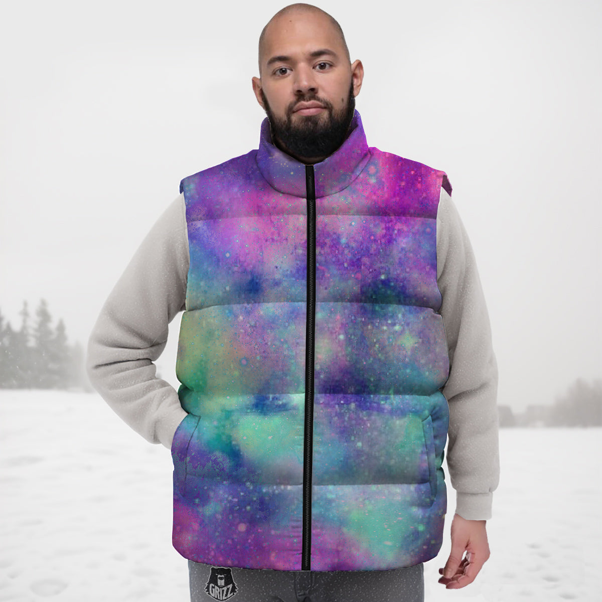 Galaxy Space Colorful Universe Print Down Vest