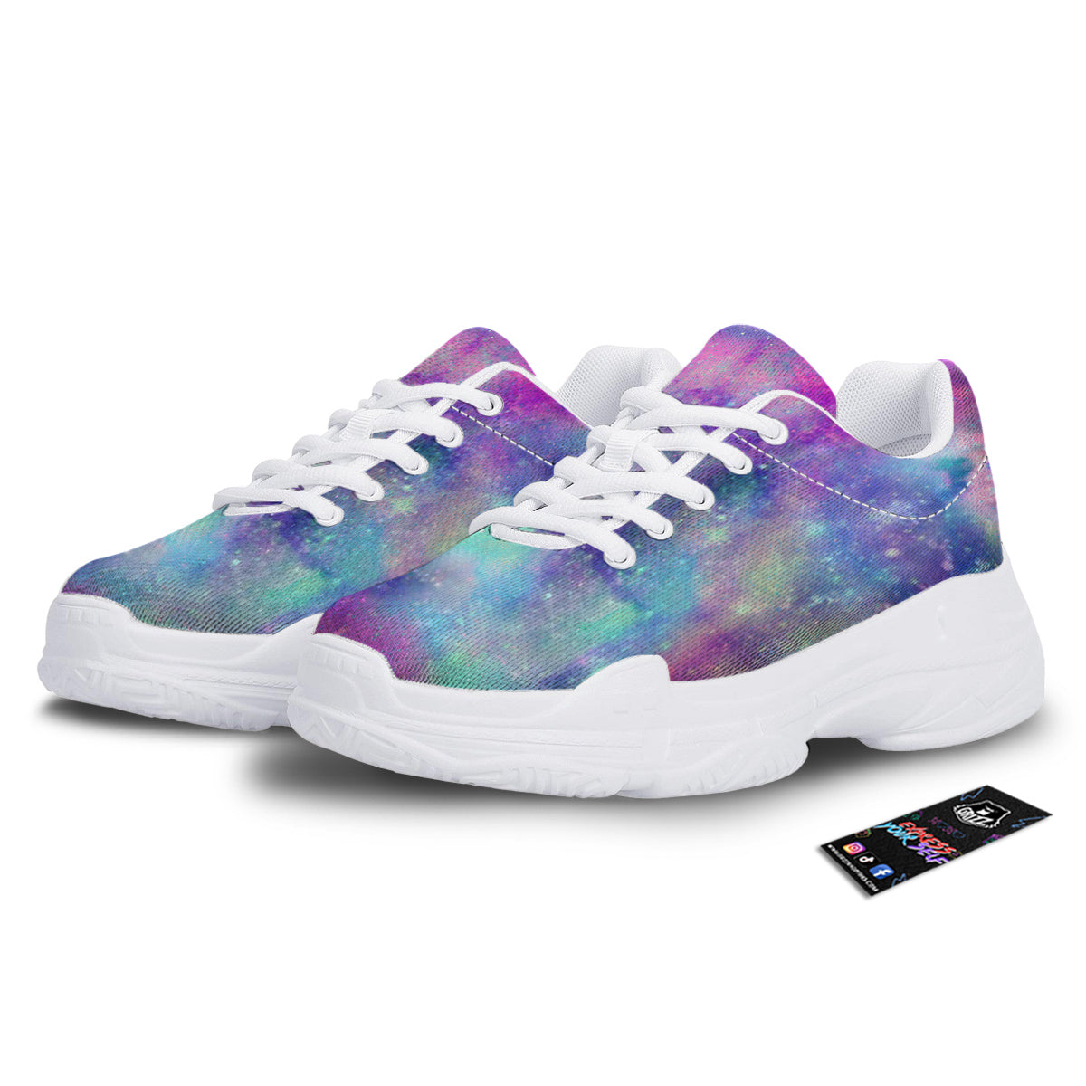 Galaxy Space Colorful Universe Print White Chunky Shoes-grizzshop