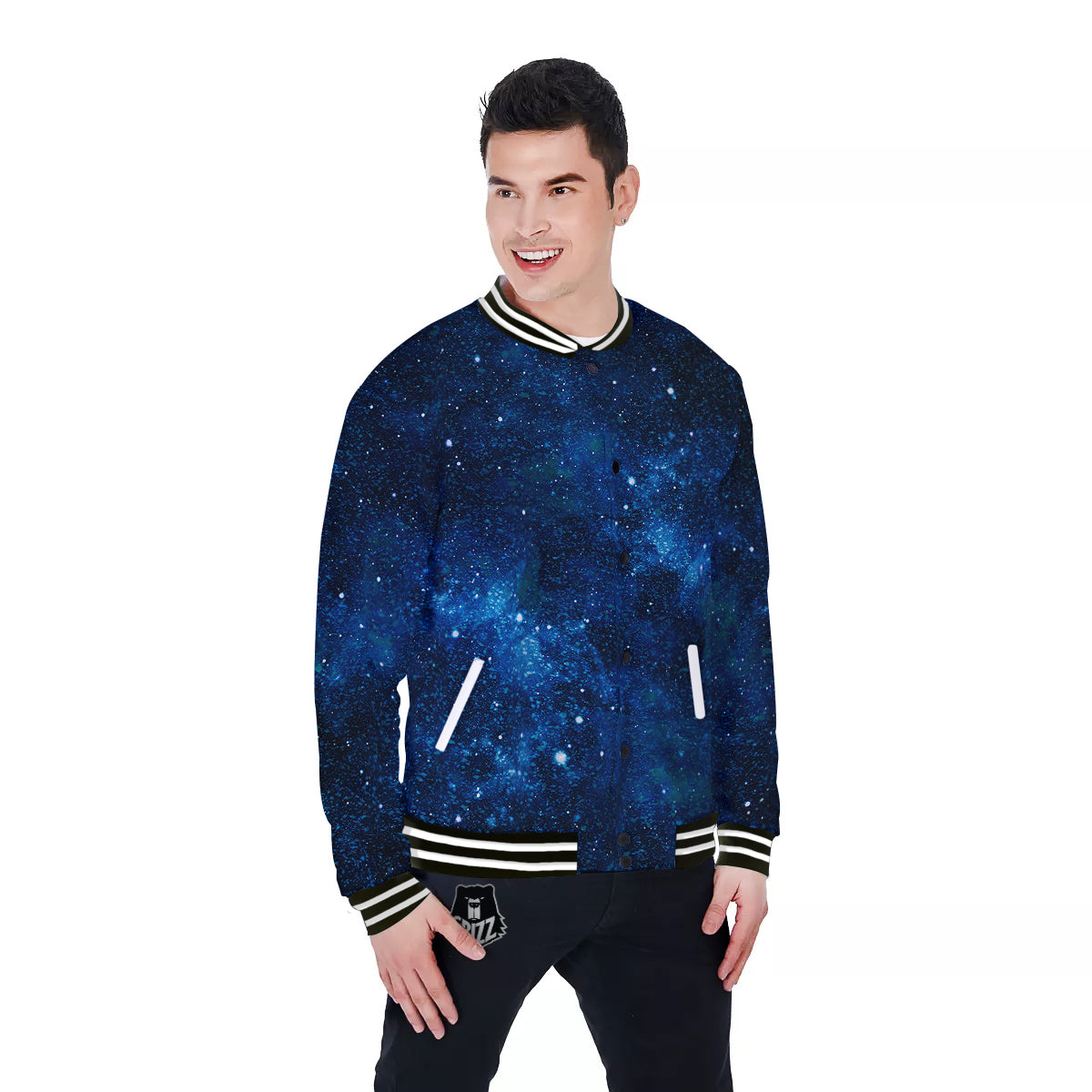 Galaxy Space Dark Blue Print Baseball Jacket-grizzshop