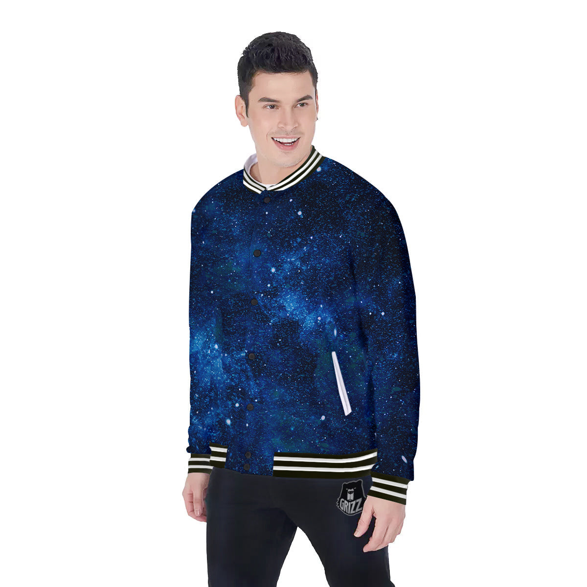 Galaxy Space Dark Blue Print Baseball Jacket-grizzshop
