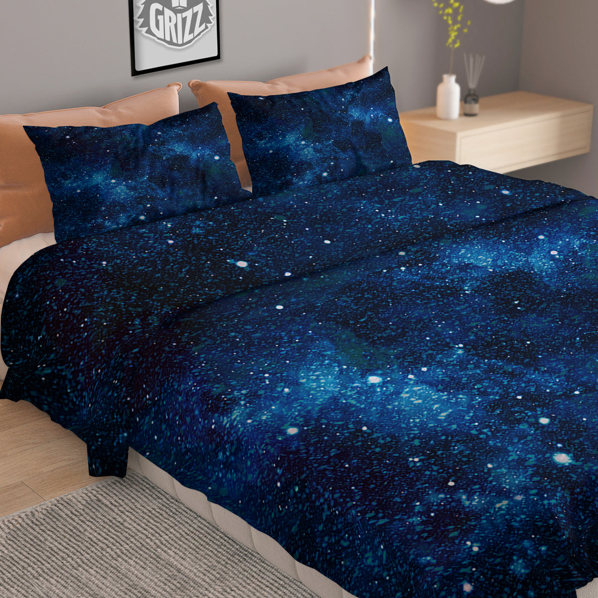 Galaxy Space Dark Blue Print Duvet Cover Bedding Set