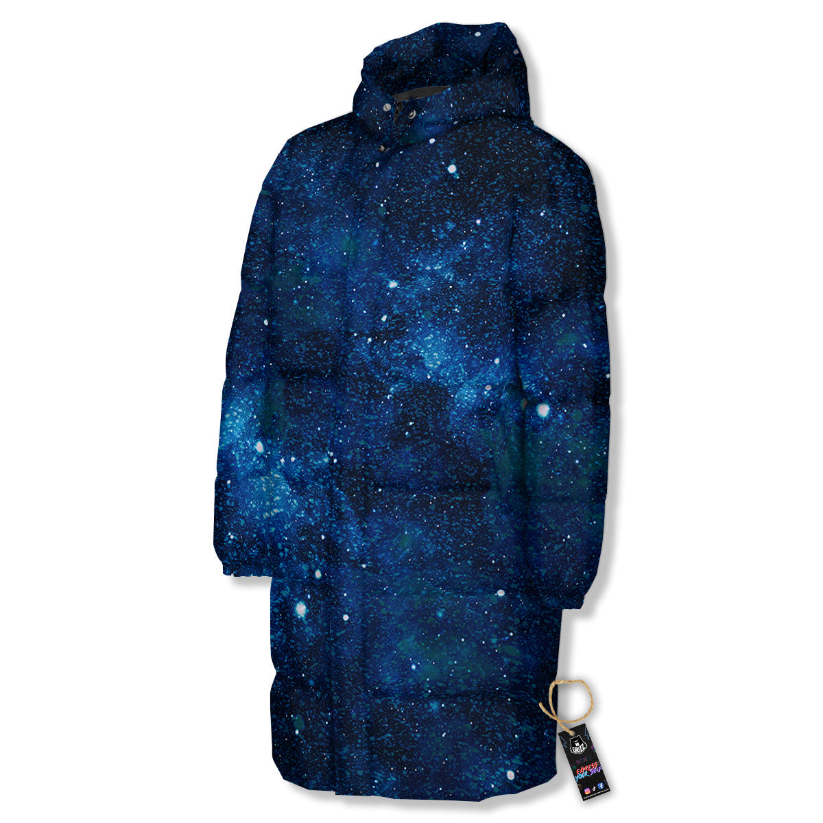 Galaxy Space Dark Blue Print Long Down Jacket-grizzshop