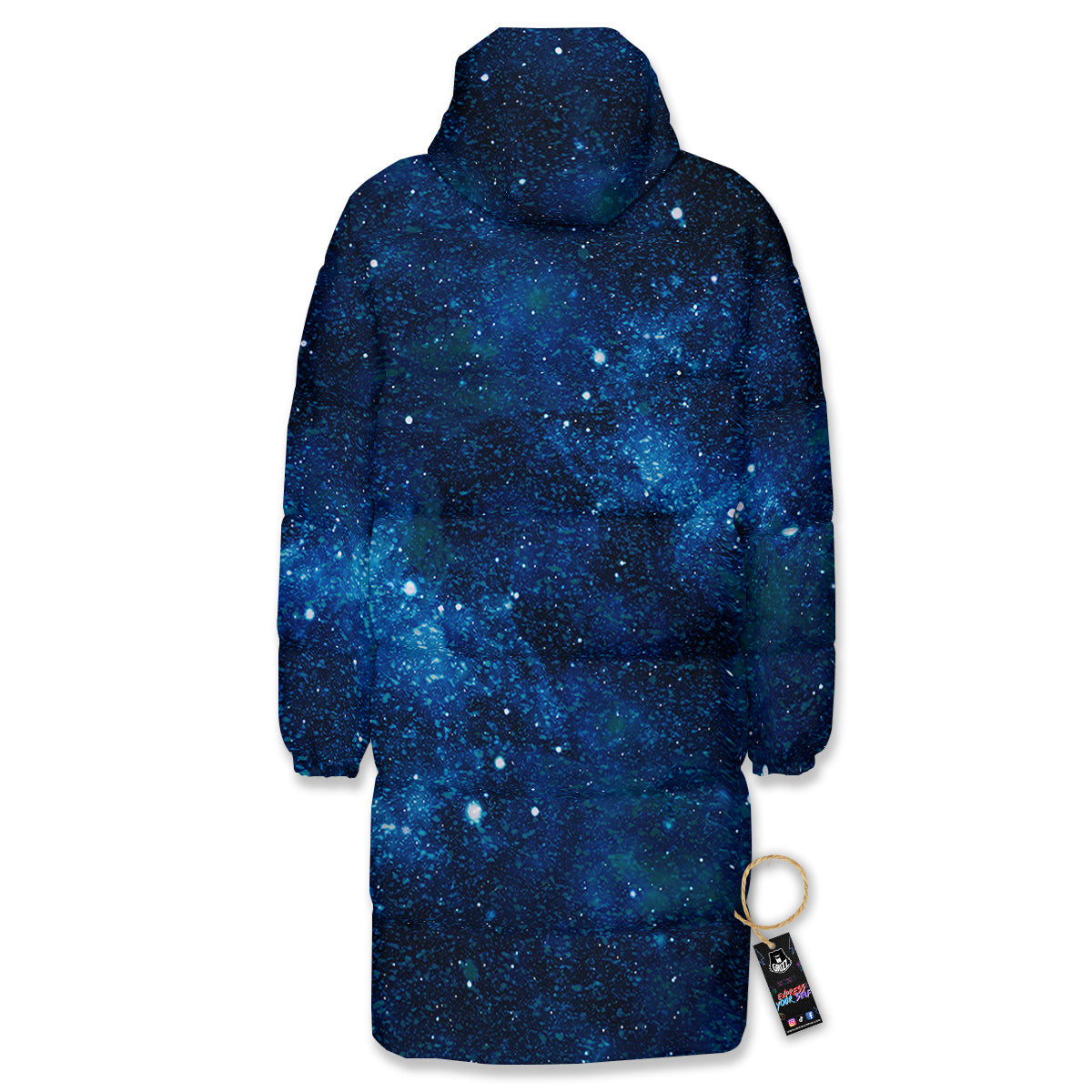 Galaxy Space Dark Blue Print Long Down Jacket-grizzshop