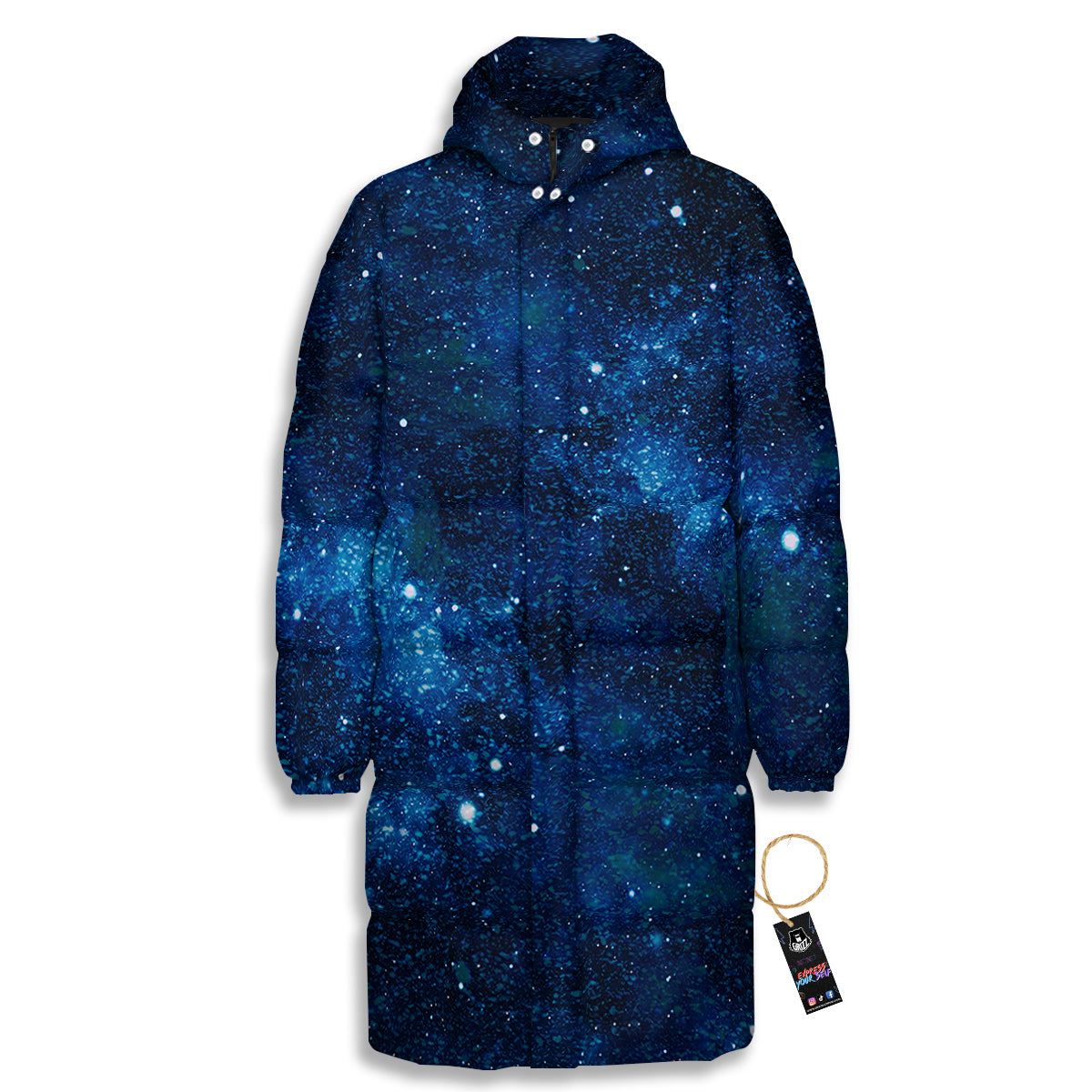 Galaxy Space Dark Blue Print Long Down Jacket-grizzshop