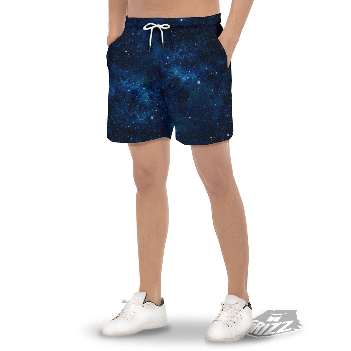Galaxy Space Dark Blue Print Men's Gym Shorts-grizzshop