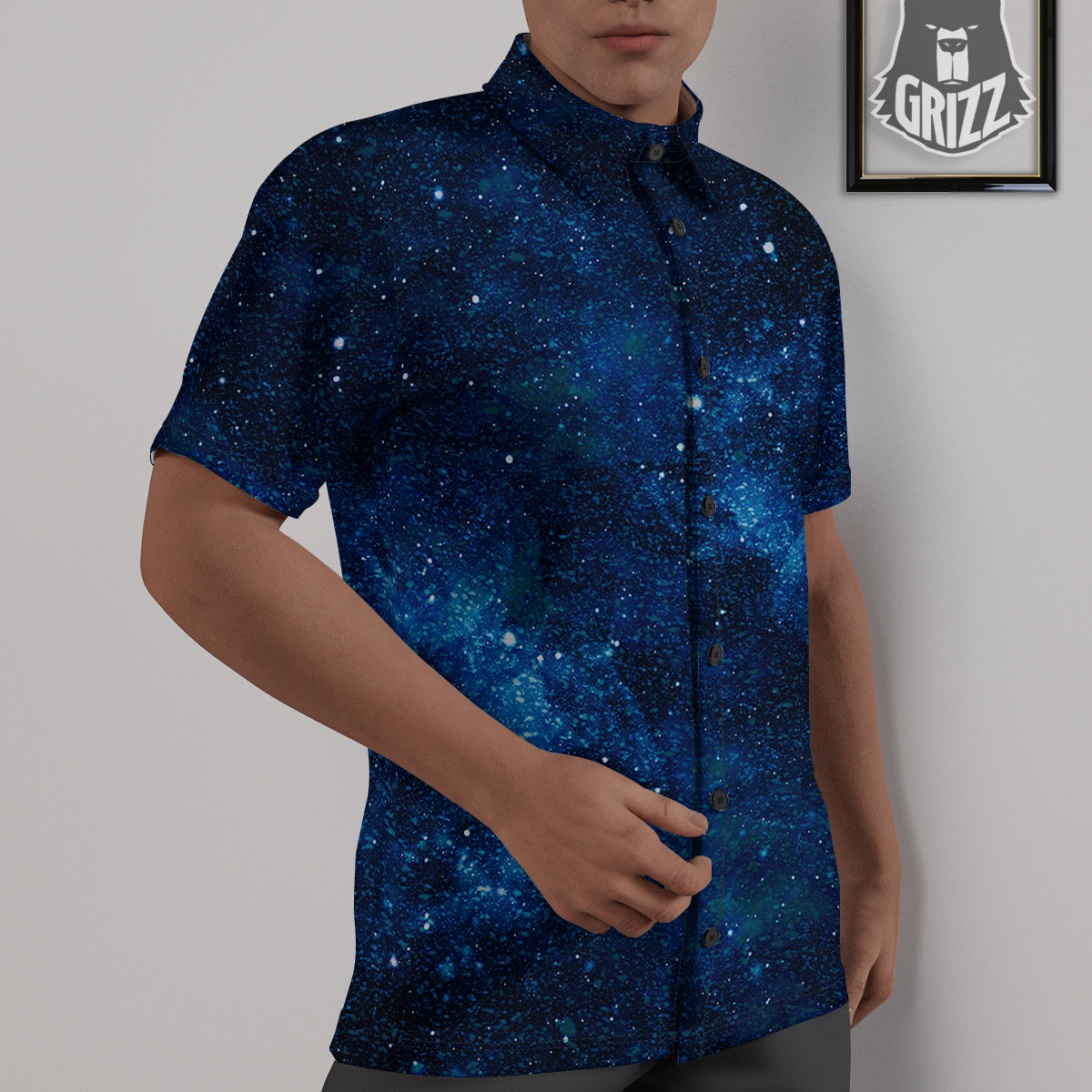 Galaxy Space Dark Blue Print Untucked Shirts-grizzshop