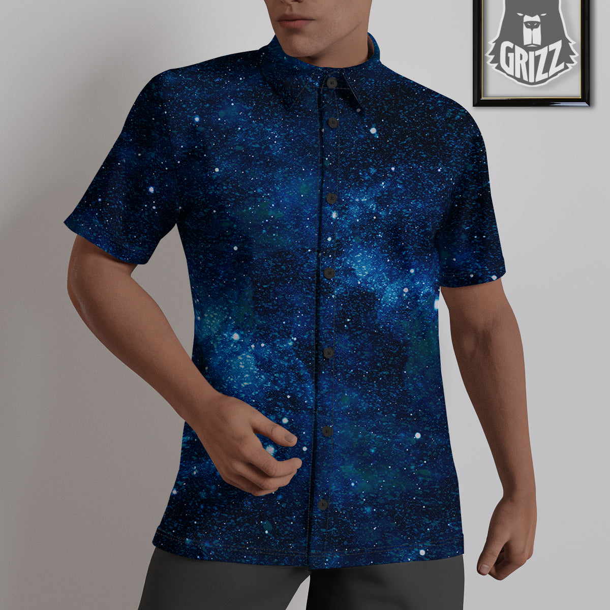 Galaxy Space Dark Blue Print Untucked Shirts-grizzshop