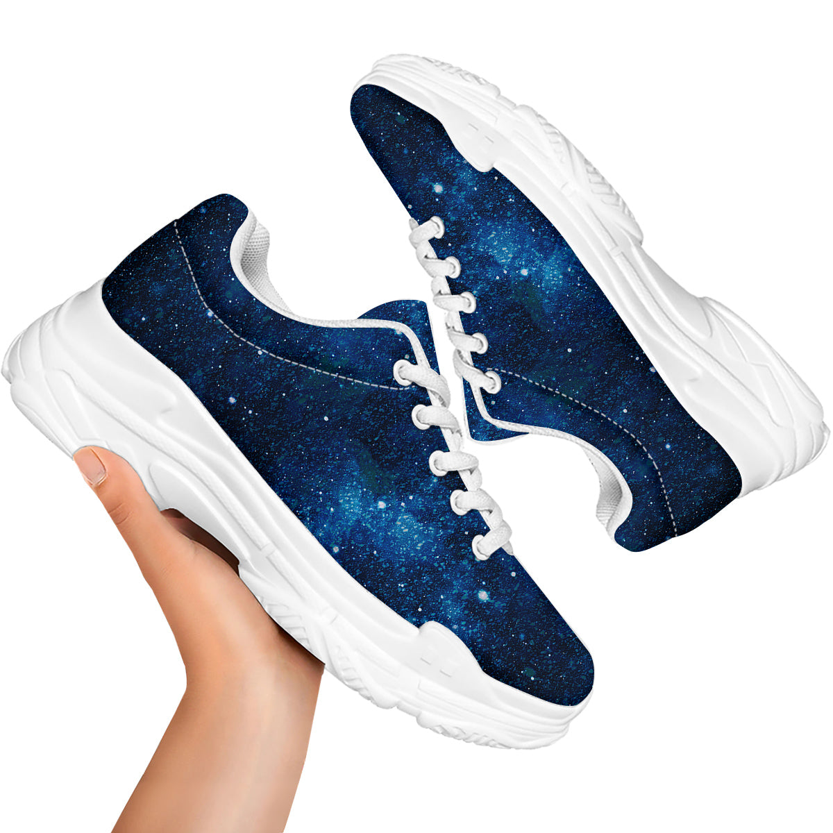 Galaxy Space Dark Blue Print White Chunky Shoes-grizzshop