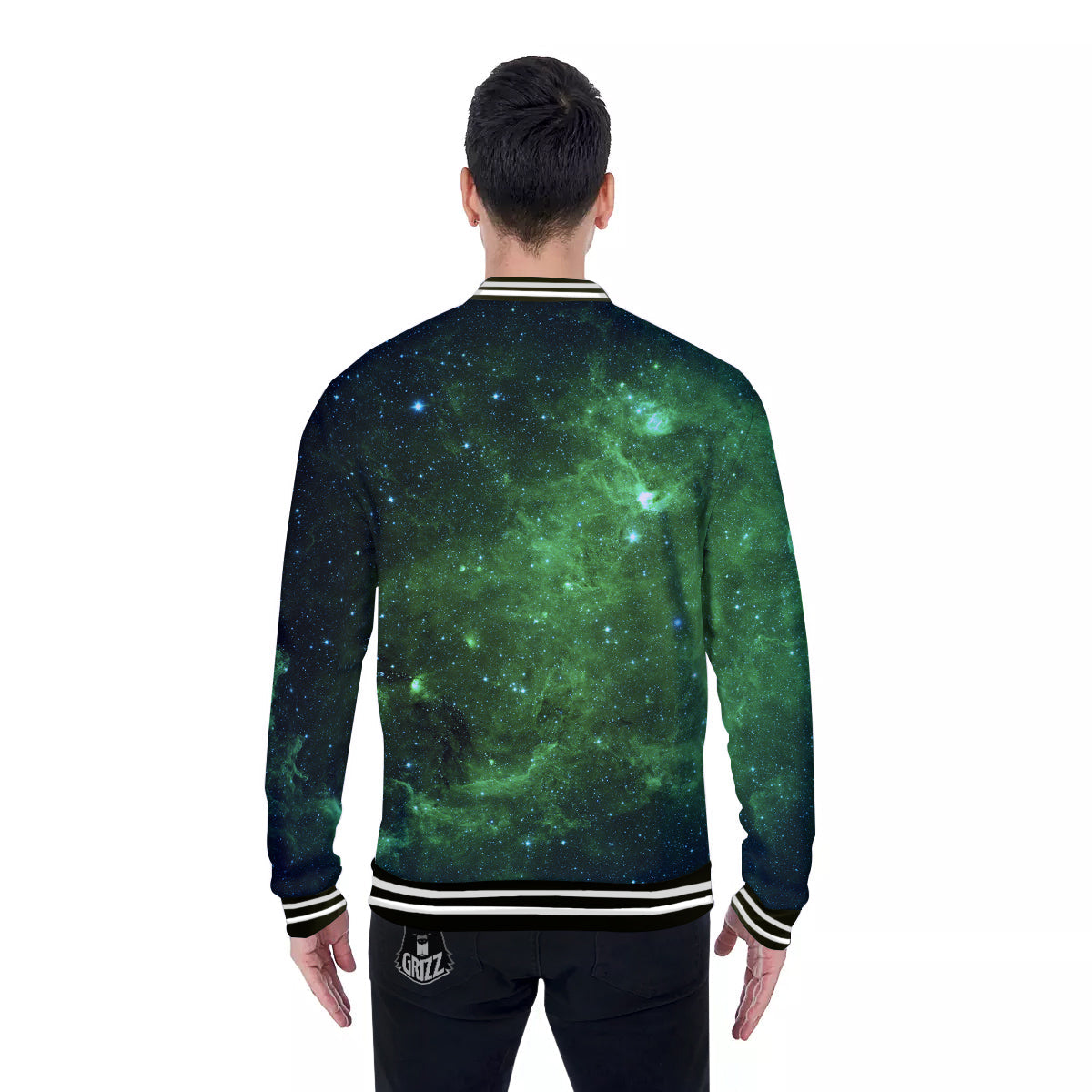 Galaxy Space Dark Green Print Baseball Jacket-grizzshop