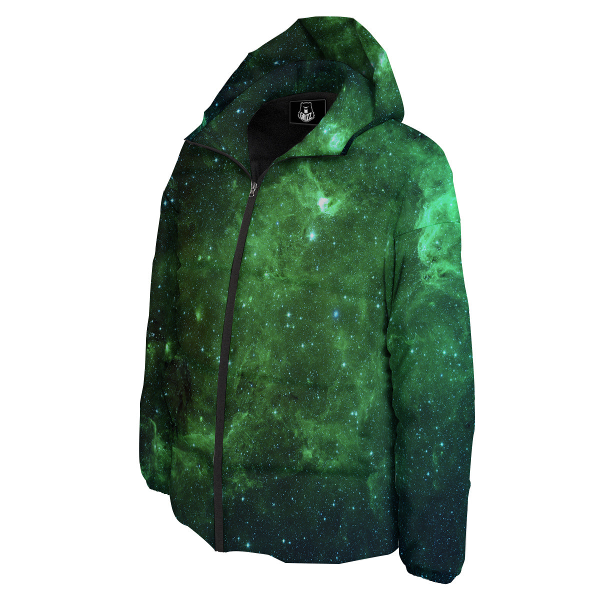 Galaxy Space Dark Green Print Down Jacket-grizzshop