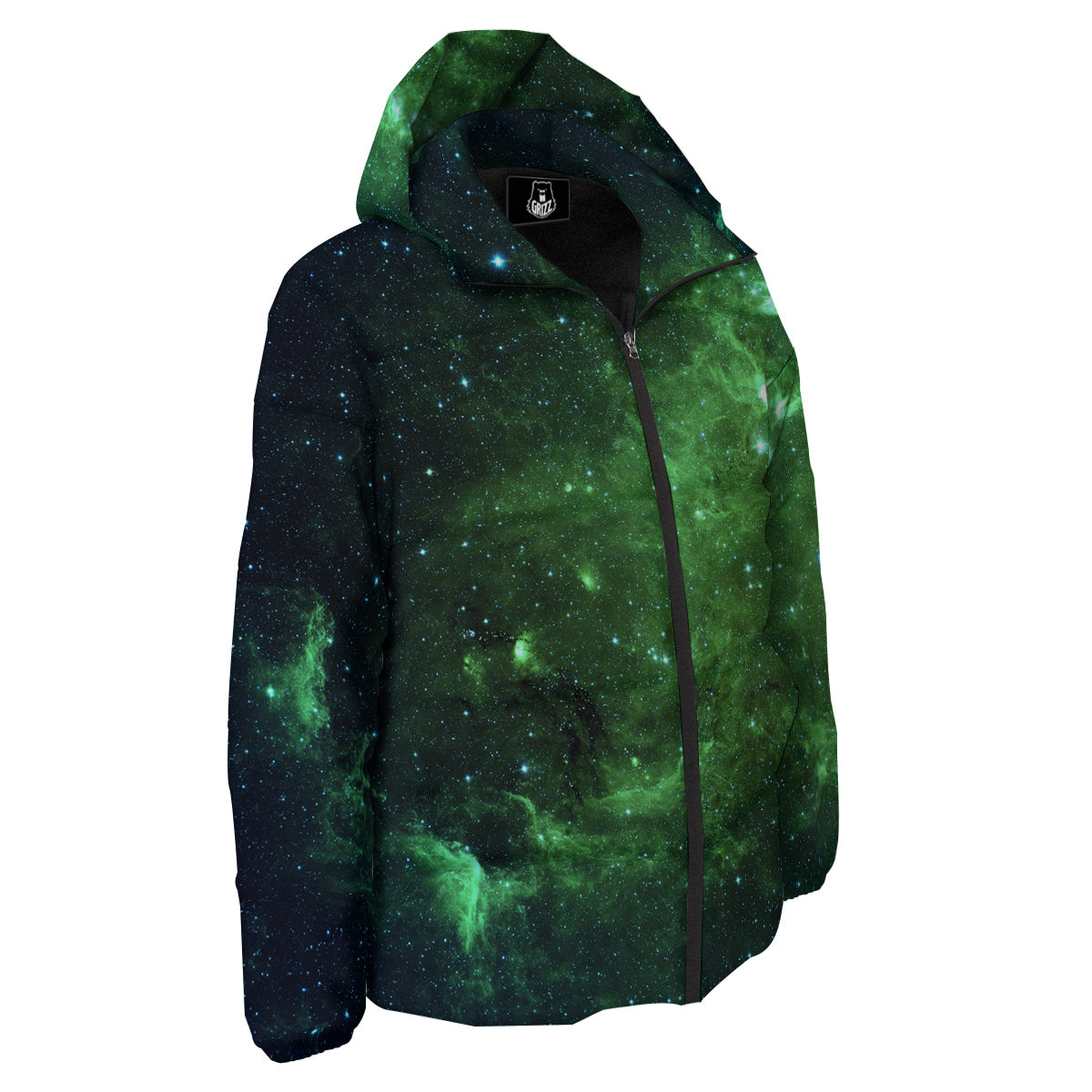 Galaxy Space Dark Green Print Down Jacket-grizzshop