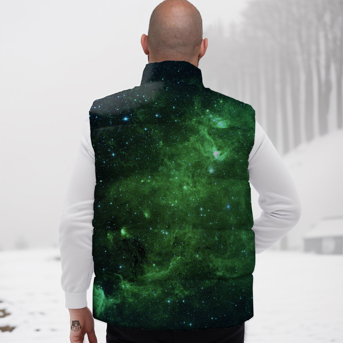 Galaxy Space Dark Green Print Down Vest