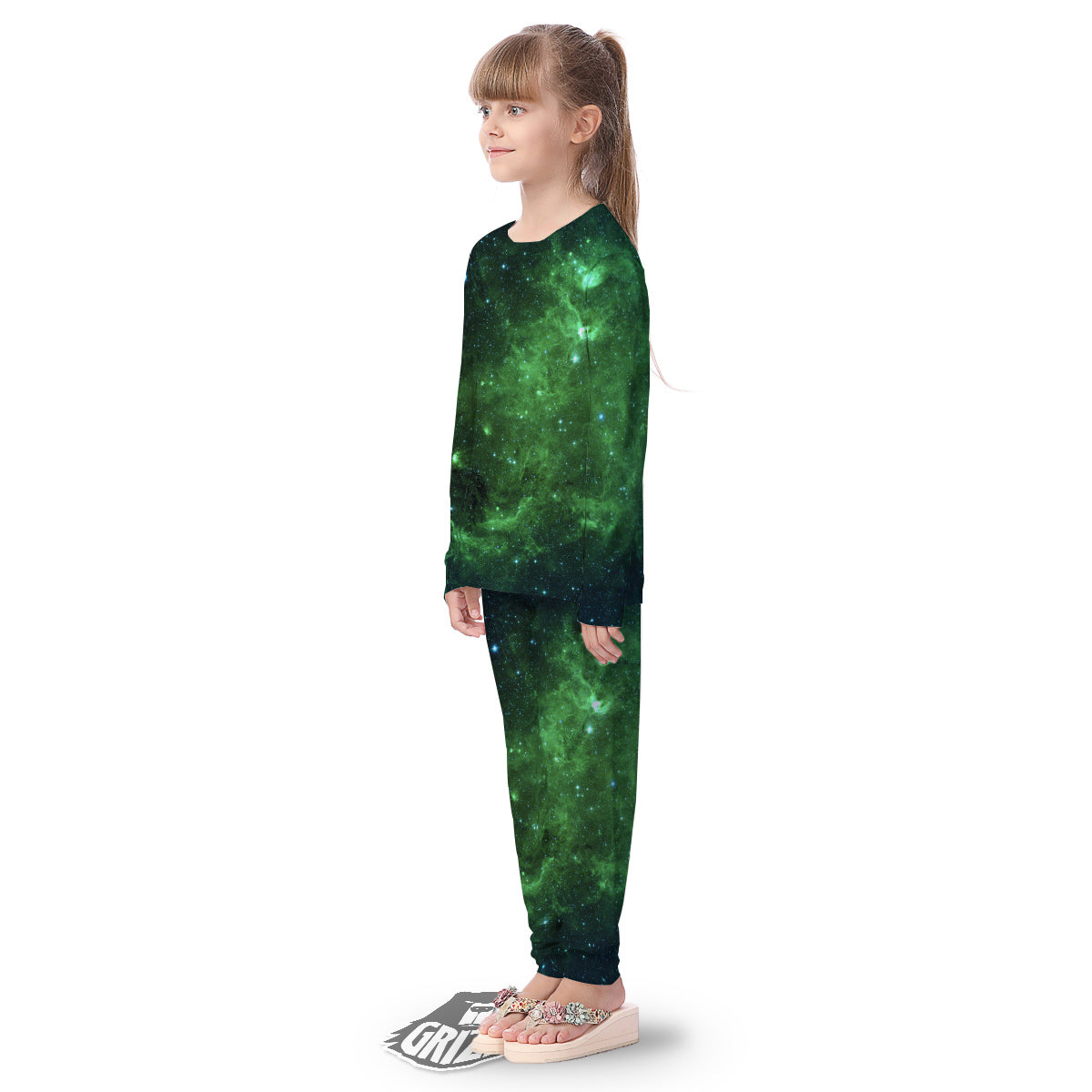 Galaxy Space Dark Green Print Kid's Pajamas-grizzshop