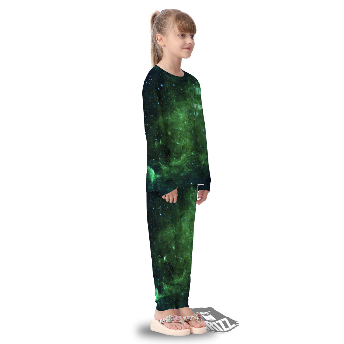 Galaxy Space Dark Green Print Kid's Pajamas-grizzshop