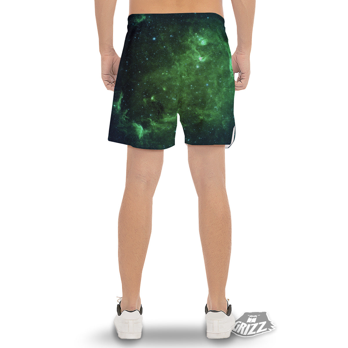 Galaxy Space Dark Green Print Men's Gym Shorts-grizzshop