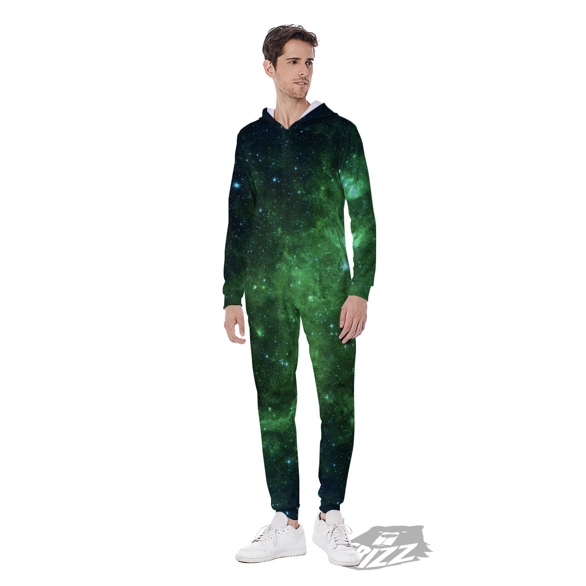 Galaxy Space Dark Green Print Men's Jumpsuit-grizzshop