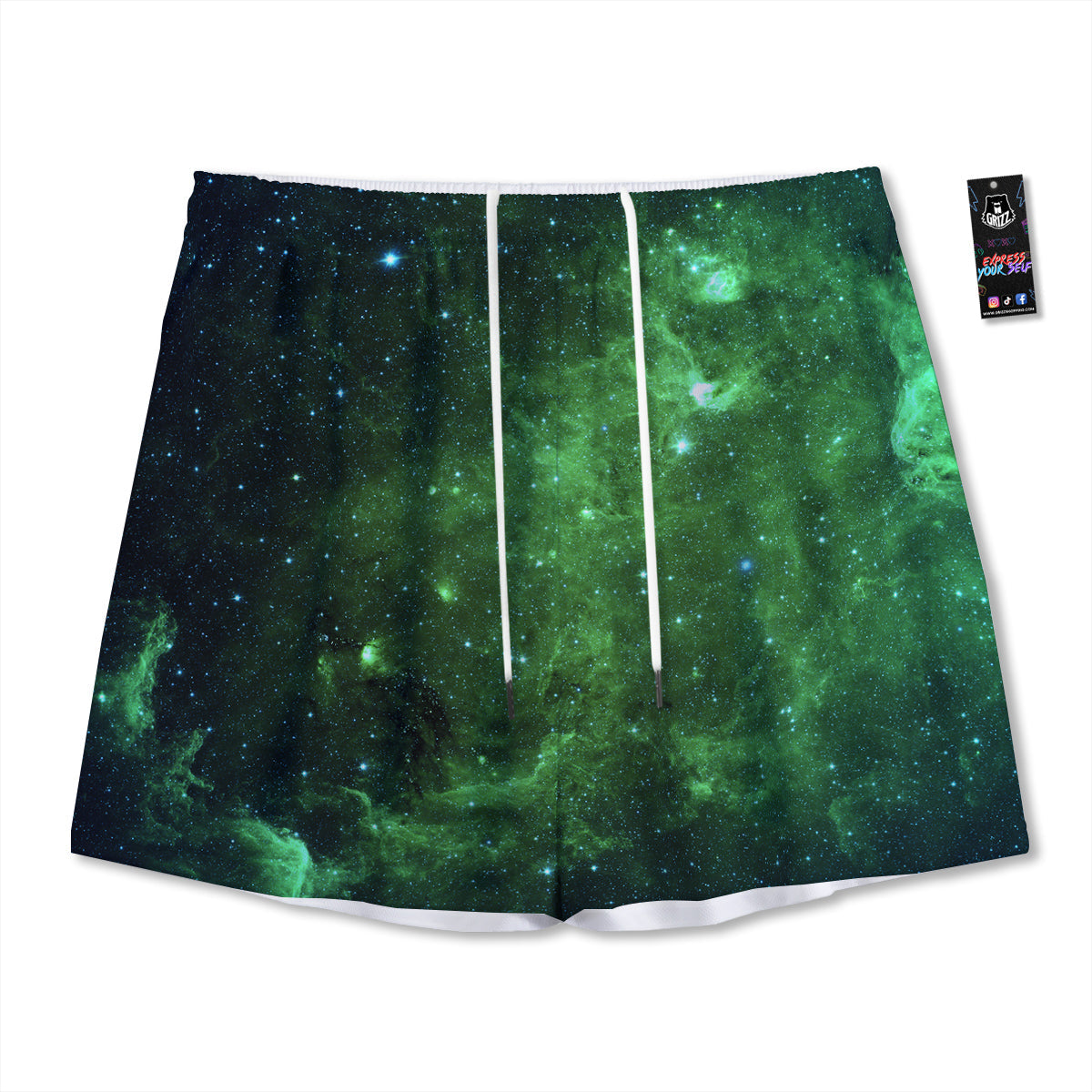 Galaxy Space Dark Green Print Mesh Shorts