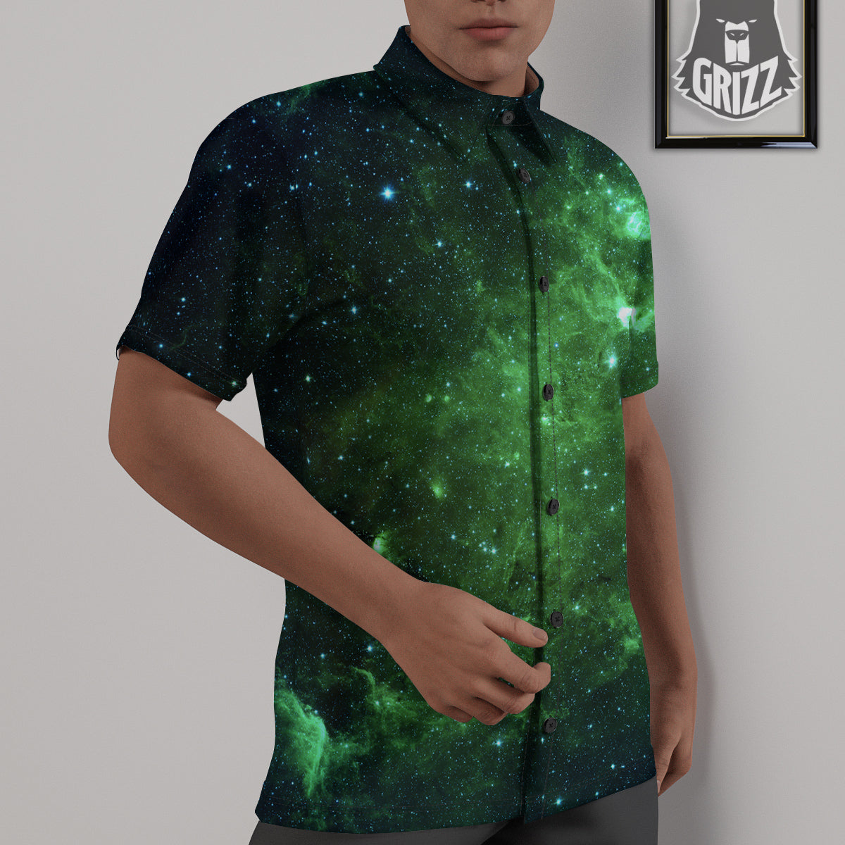 Galaxy Space Dark Green Print Untucked Shirts-grizzshop