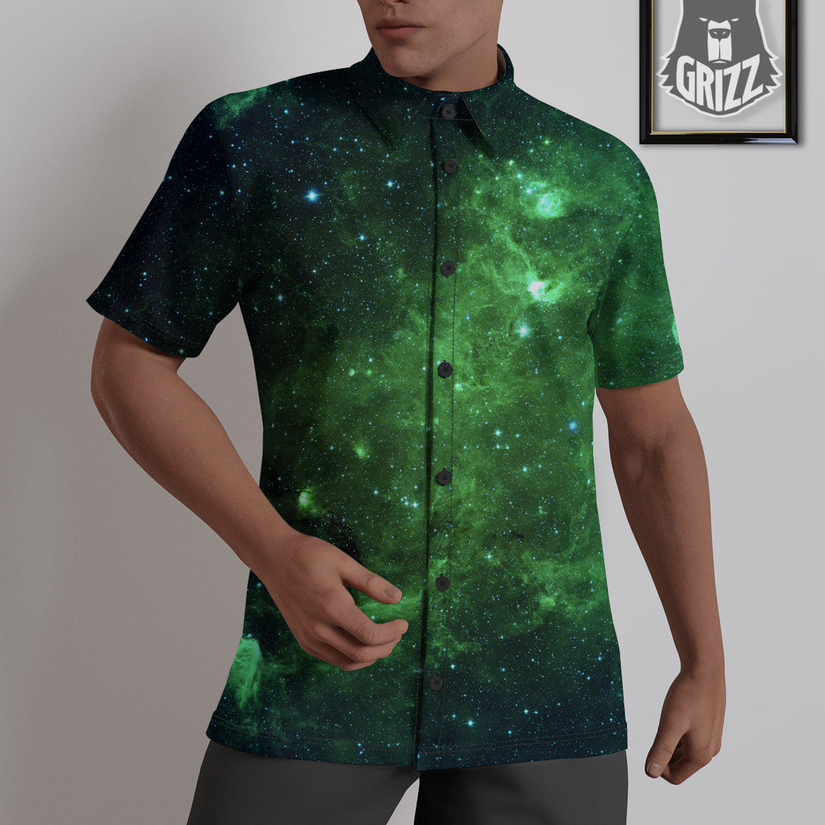 Galaxy Space Dark Green Print Untucked Shirts-grizzshop