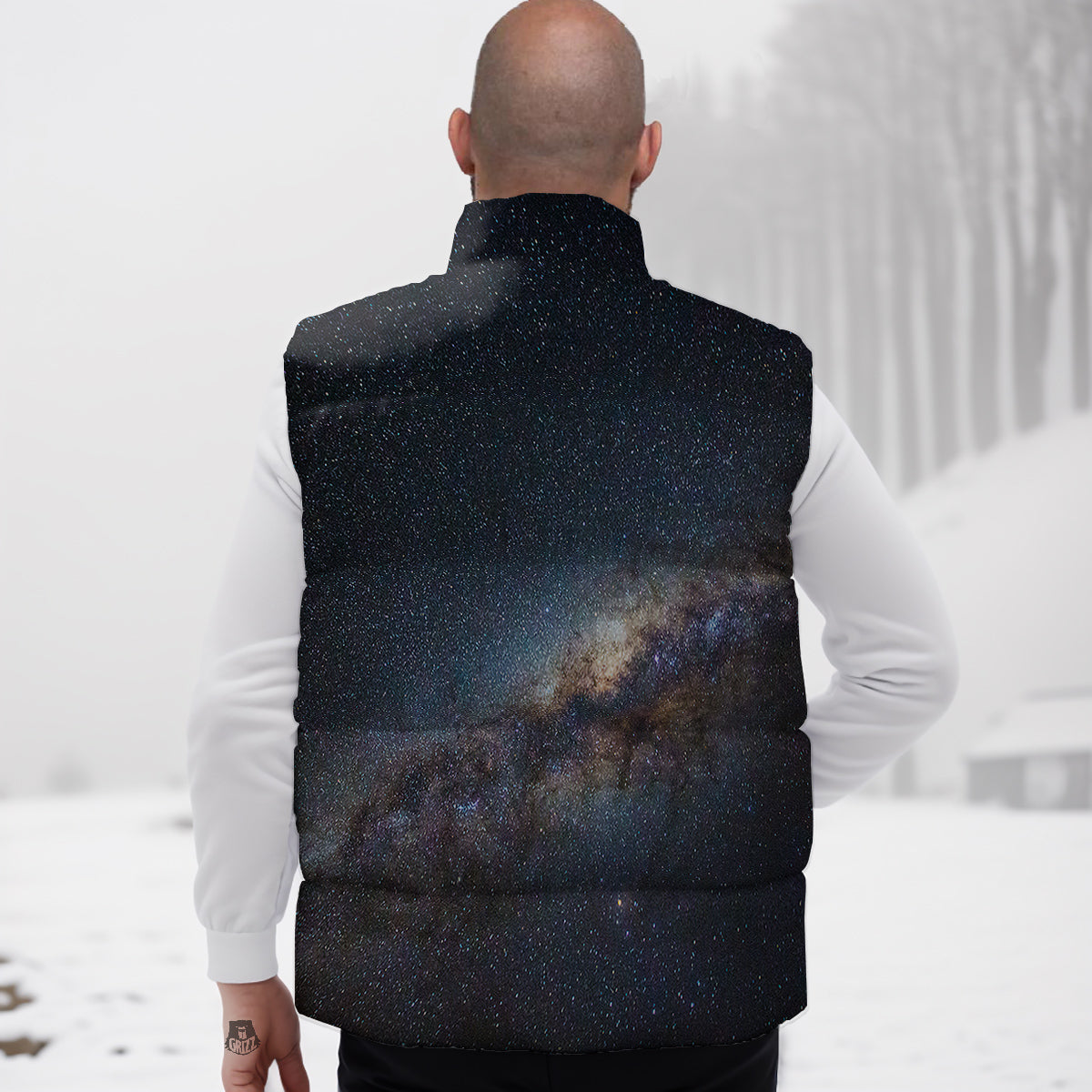 Galaxy Space Dark Milky Way Print Down Vest