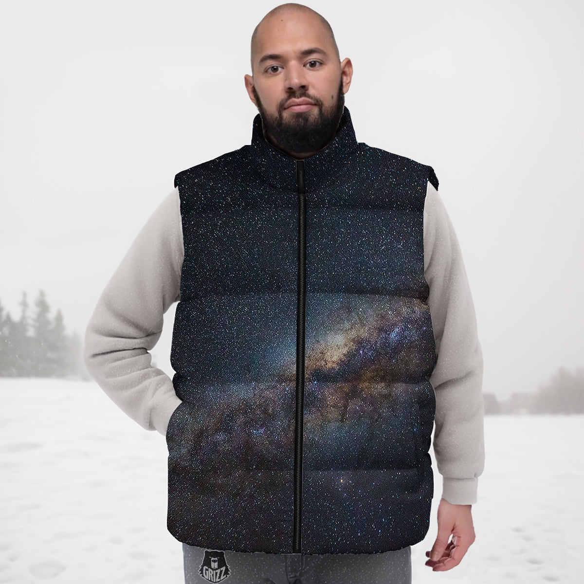 Galaxy Space Dark Milky Way Print Down Vest