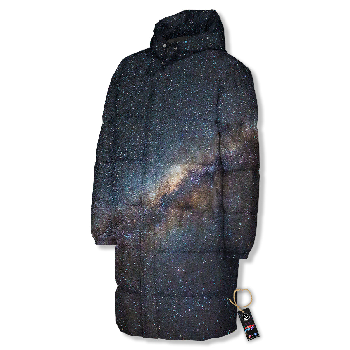 Galaxy Space Dark Milky Way Print Long Down Jacket-grizzshop