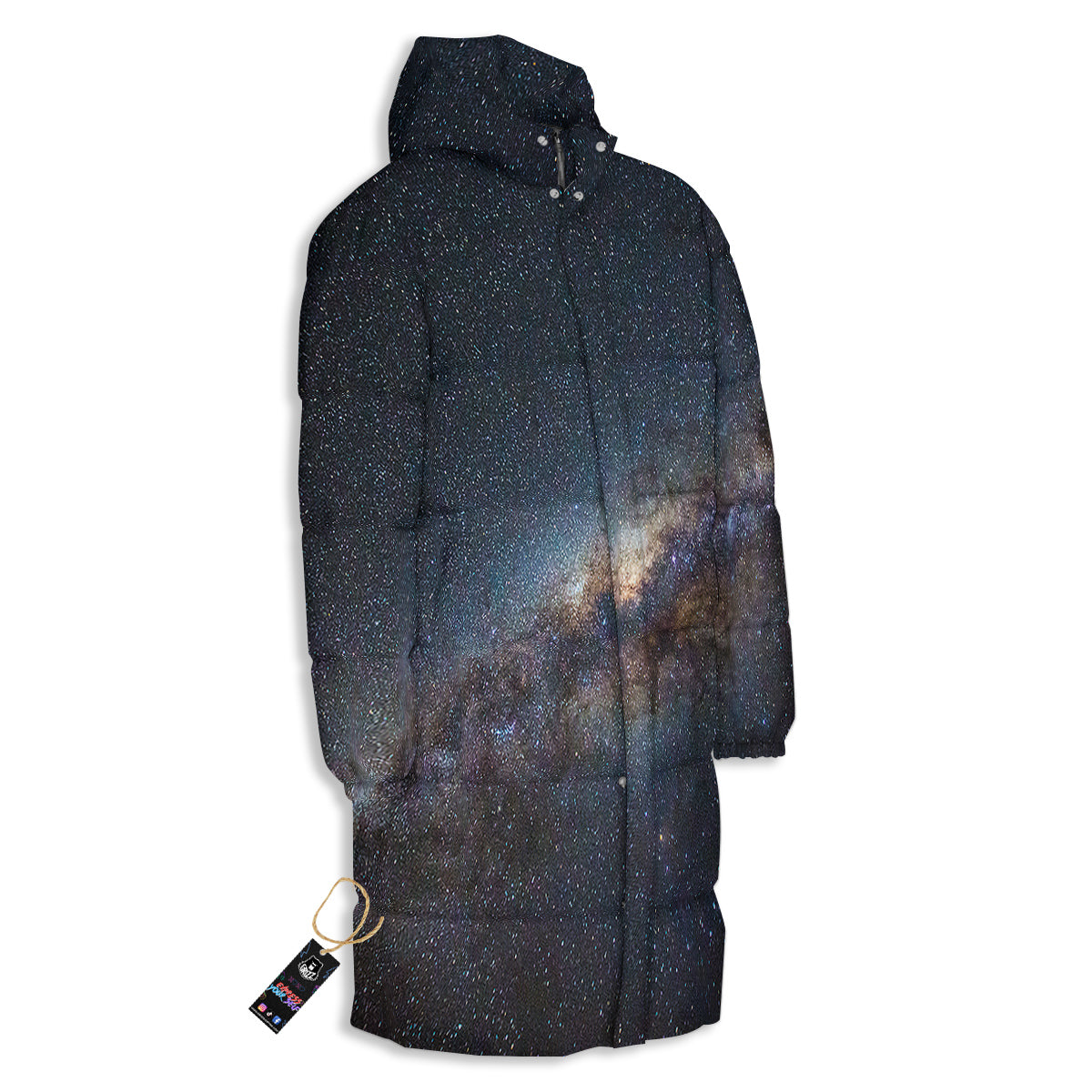 Galaxy Space Dark Milky Way Print Long Down Jacket-grizzshop