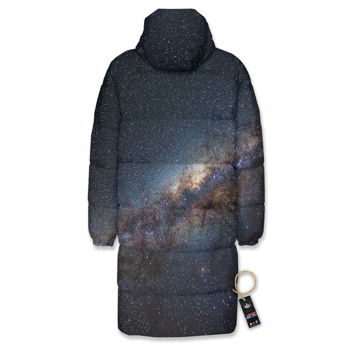 Galaxy Space Dark Milky Way Print Long Down Jacket-grizzshop