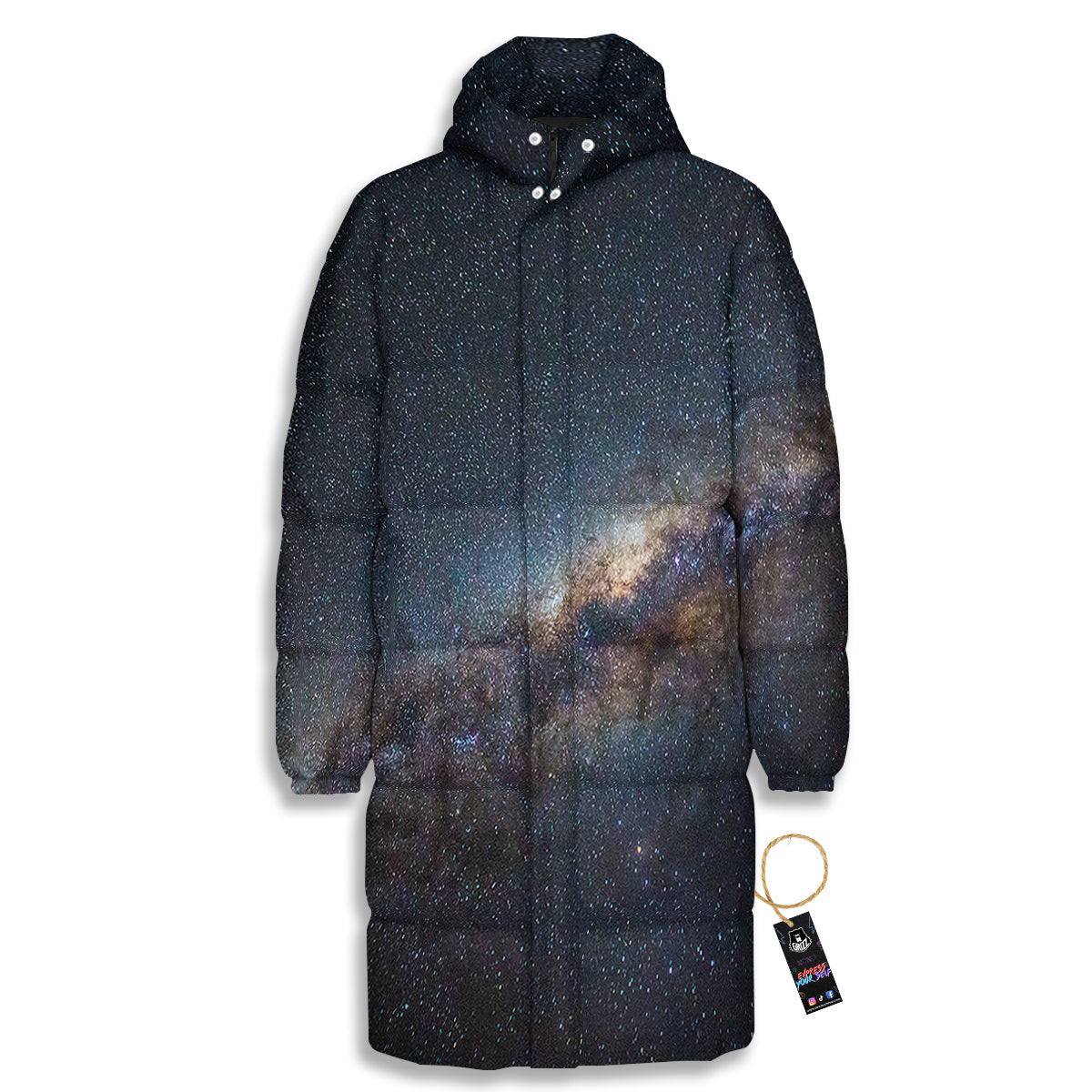 Galaxy Space Dark Milky Way Print Long Down Jacket-grizzshop