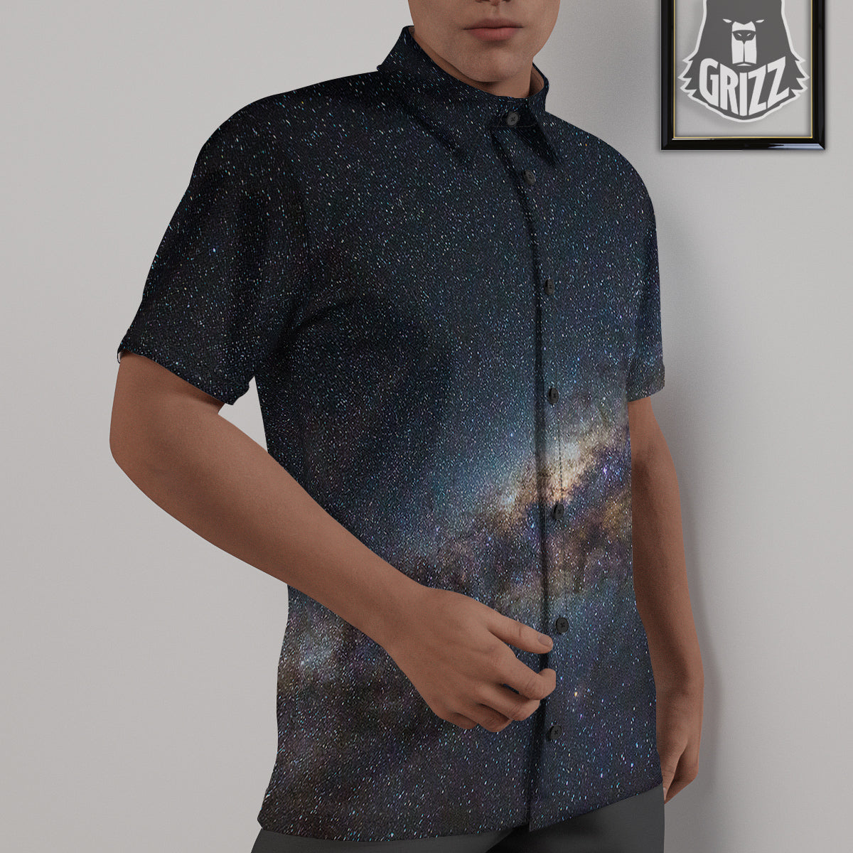 Galaxy Space Dark Milky Way Print Untucked Shirts-grizzshop