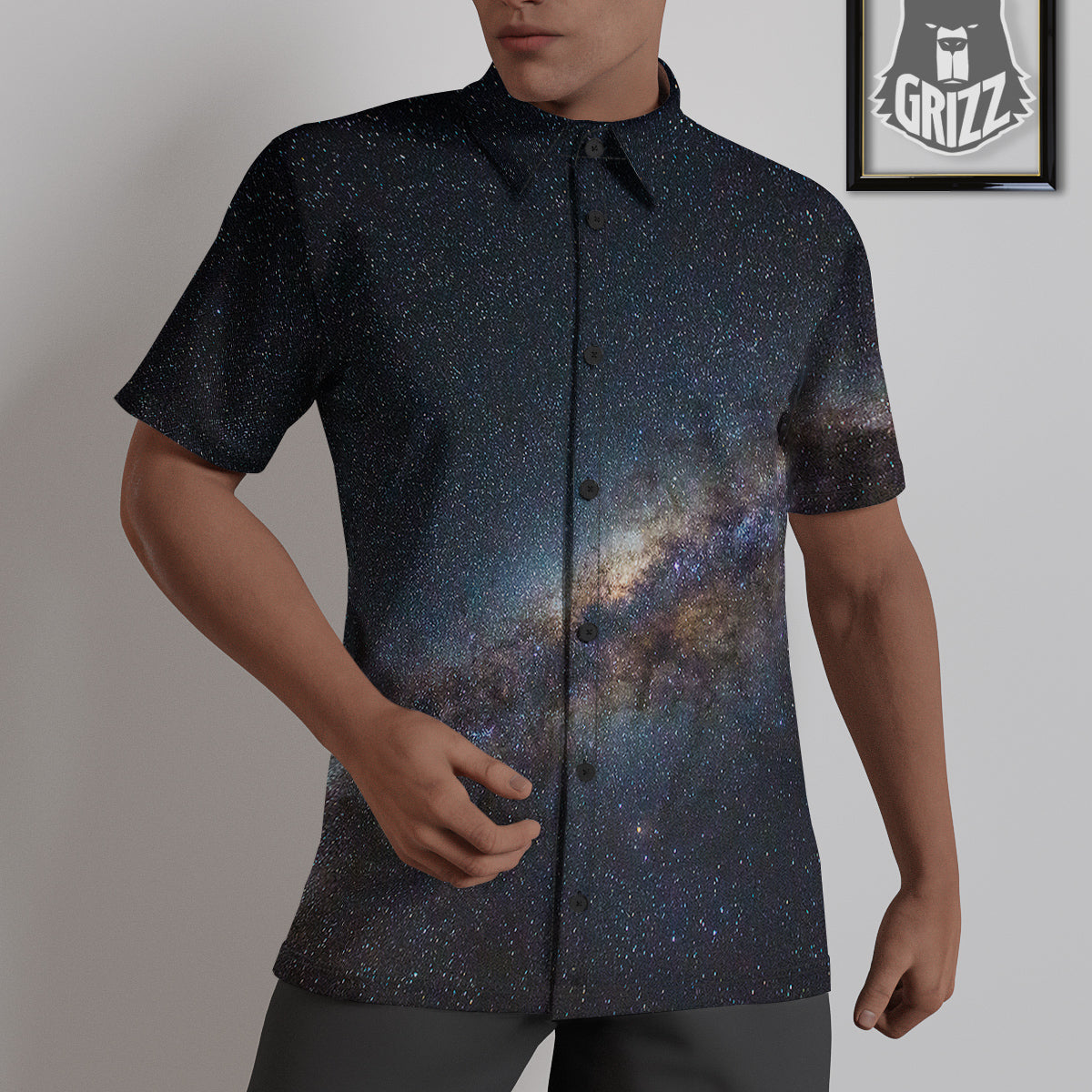Galaxy Space Dark Milky Way Print Untucked Shirts-grizzshop