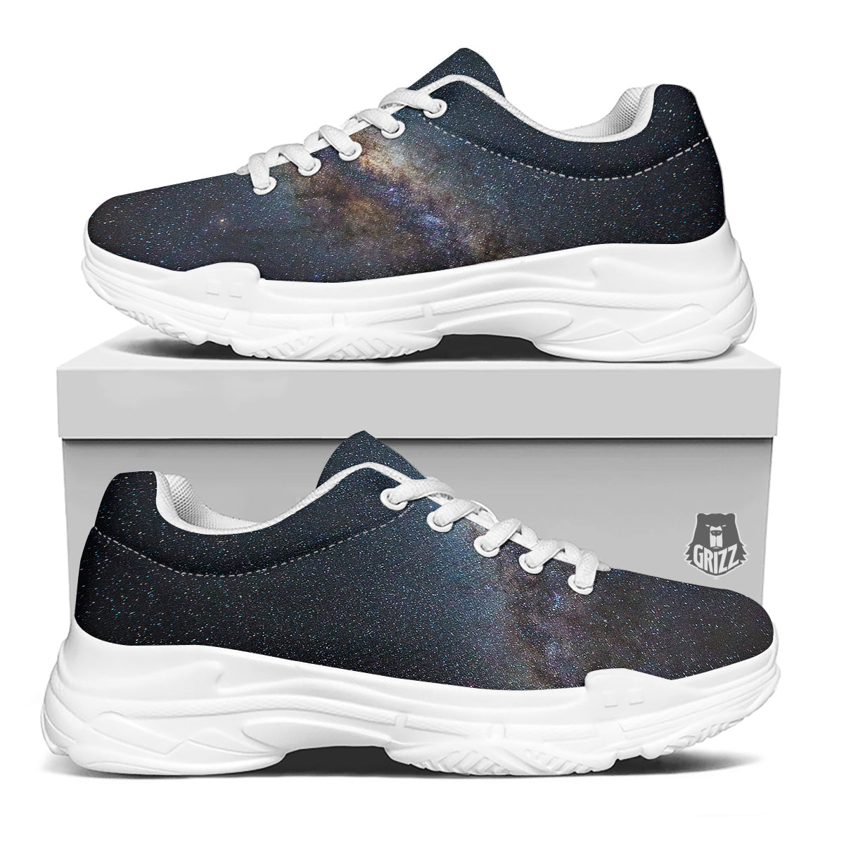 Galaxy Space Dark Milky Way Print White Chunky Shoes-grizzshop