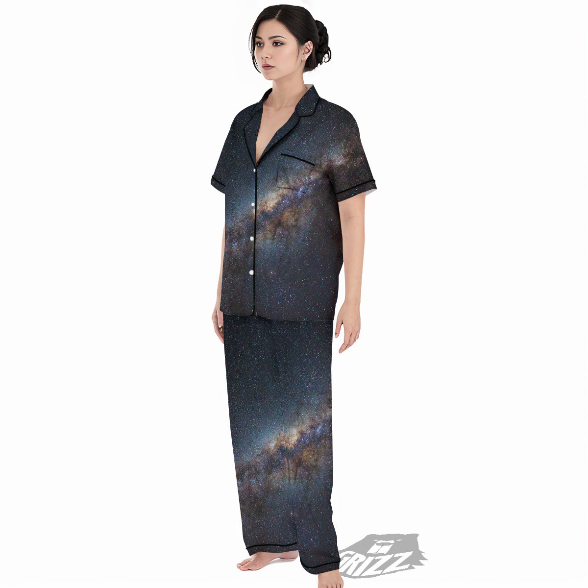 Galaxy Space Dark Milky Way Print Women's Pajamas Set-grizzshop