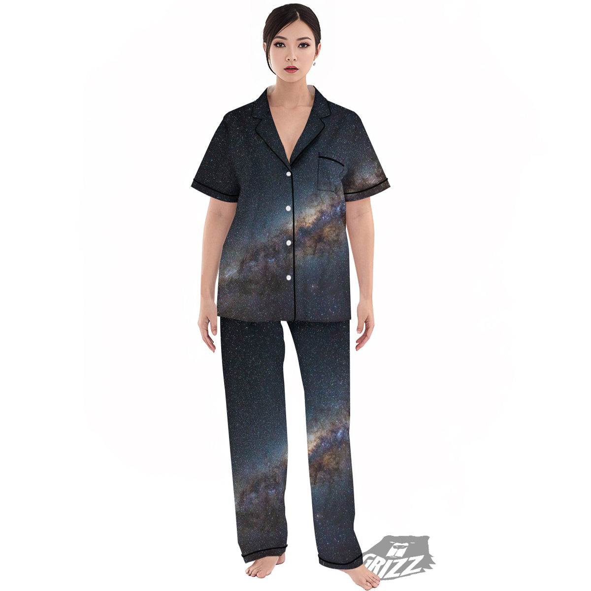 Galaxy Space Dark Milky Way Print Women's Pajamas Set-grizzshop