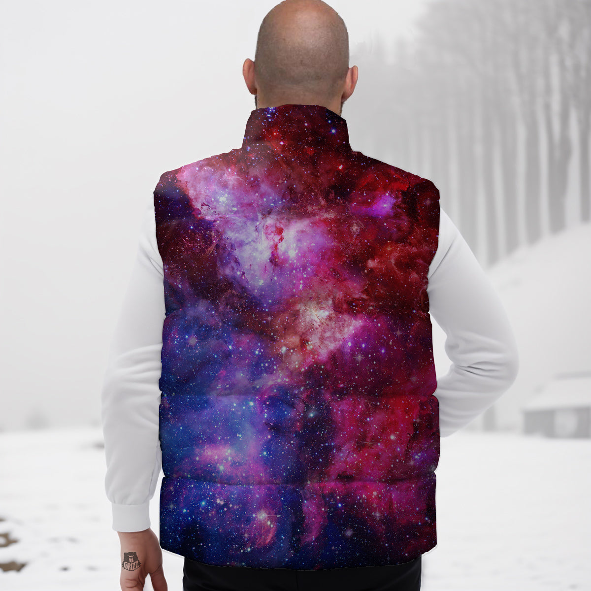 Galaxy Space Dark Purple Cosmos Print Down Vest