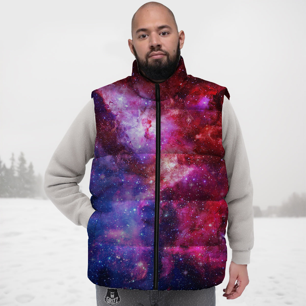 Galaxy Space Dark Purple Cosmos Print Down Vest