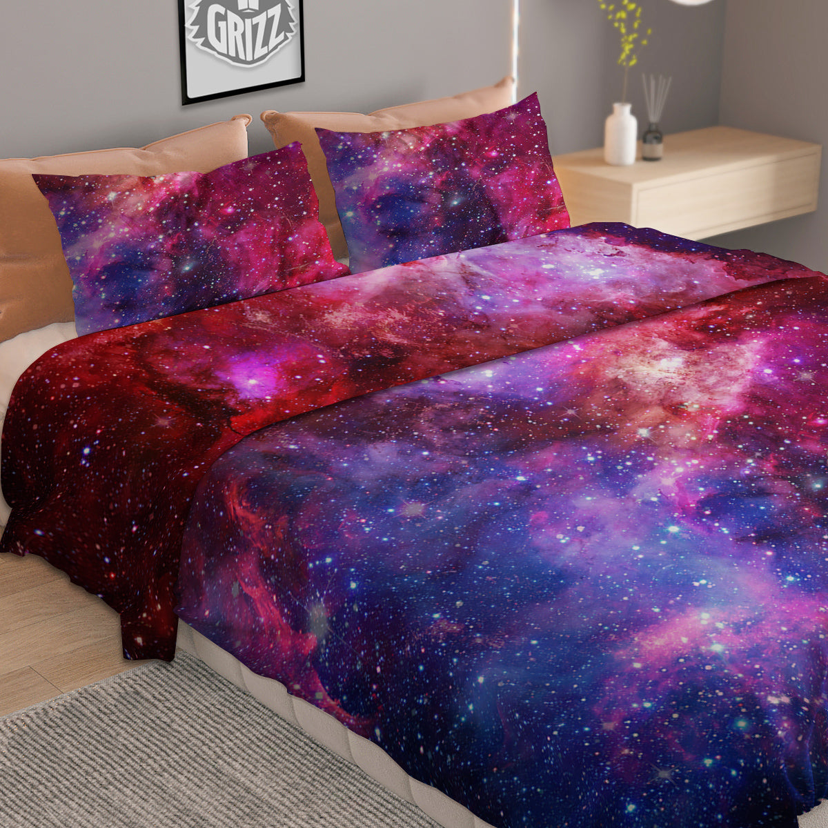 Galaxy Space Dark Purple Cosmos Print Duvet Cover Bedding Set