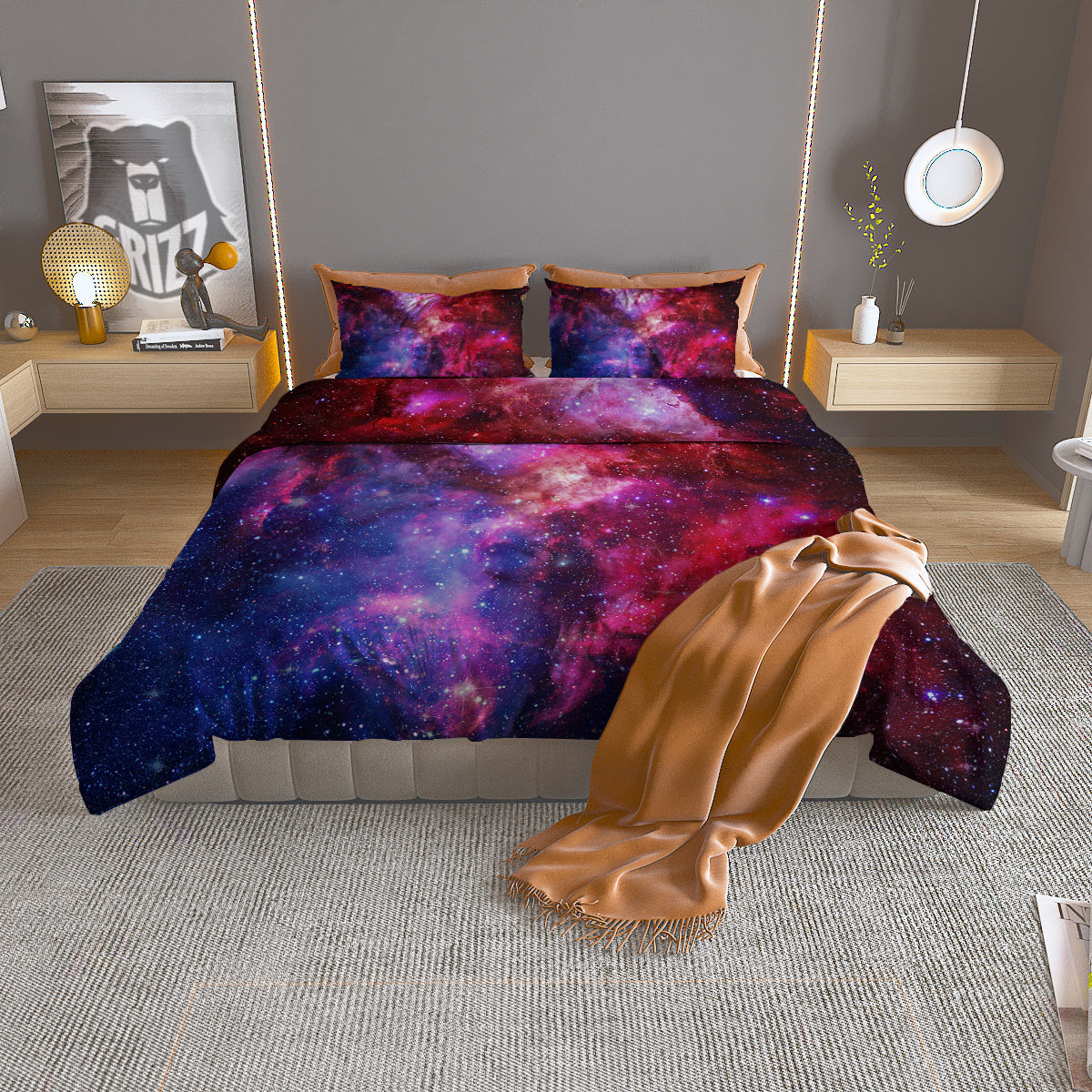 Galaxy Space Dark Purple Cosmos Print Duvet Cover Bedding Set
