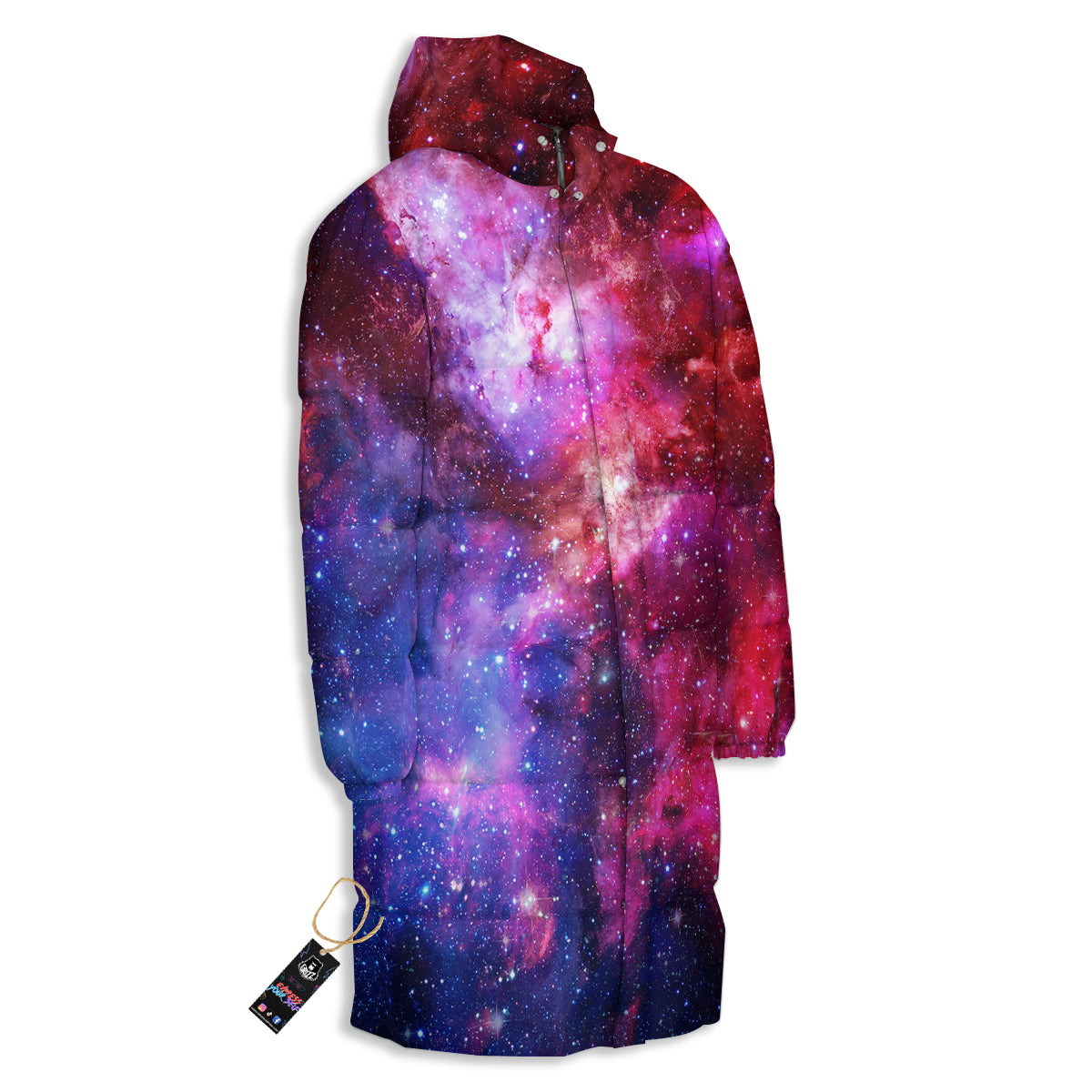 Galaxy Space Dark Purple Cosmos Print Long Down Jacket-grizzshop