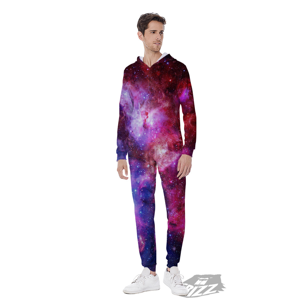 Galaxy Space Dark Purple Cosmos Print Men's Jumpsuit-grizzshop