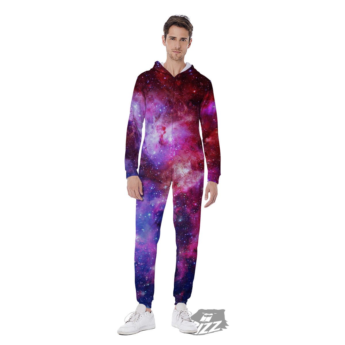 Galaxy Space Dark Purple Cosmos Print Men's Jumpsuit-grizzshop