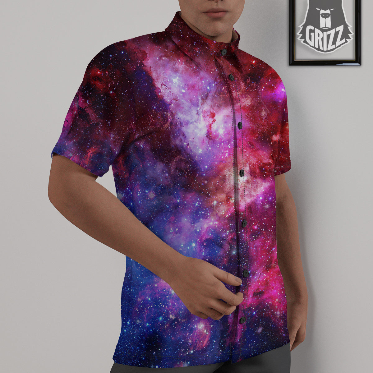 Galaxy Space Dark Purple Cosmos Print Untucked Shirts-grizzshop