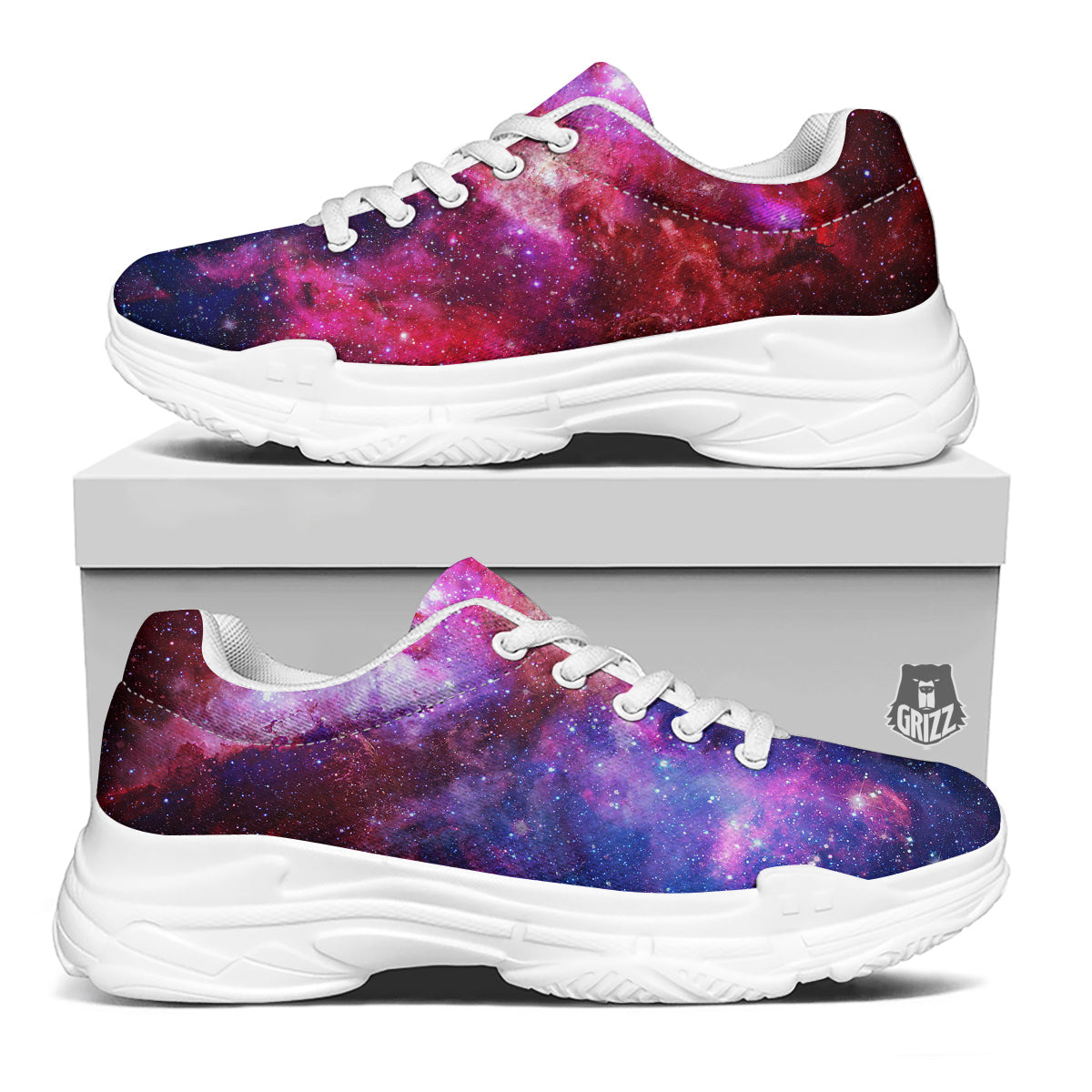 Galaxy Space Dark Purple Cosmos Print White Chunky Shoes-grizzshop