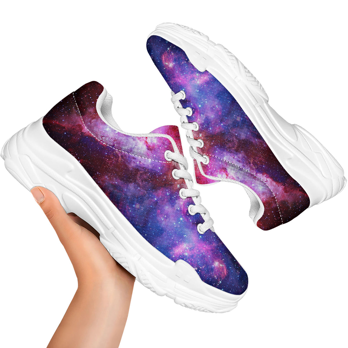 Galaxy Space Dark Purple Cosmos Print White Chunky Shoes-grizzshop
