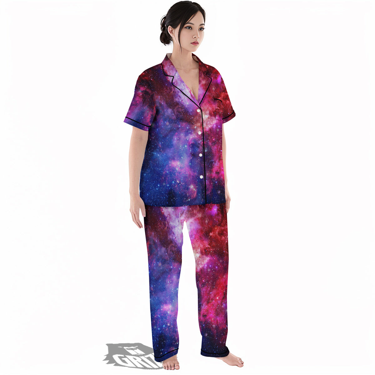Galaxy Space Dark Purple Cosmos Print Women's Pajamas Set-grizzshop