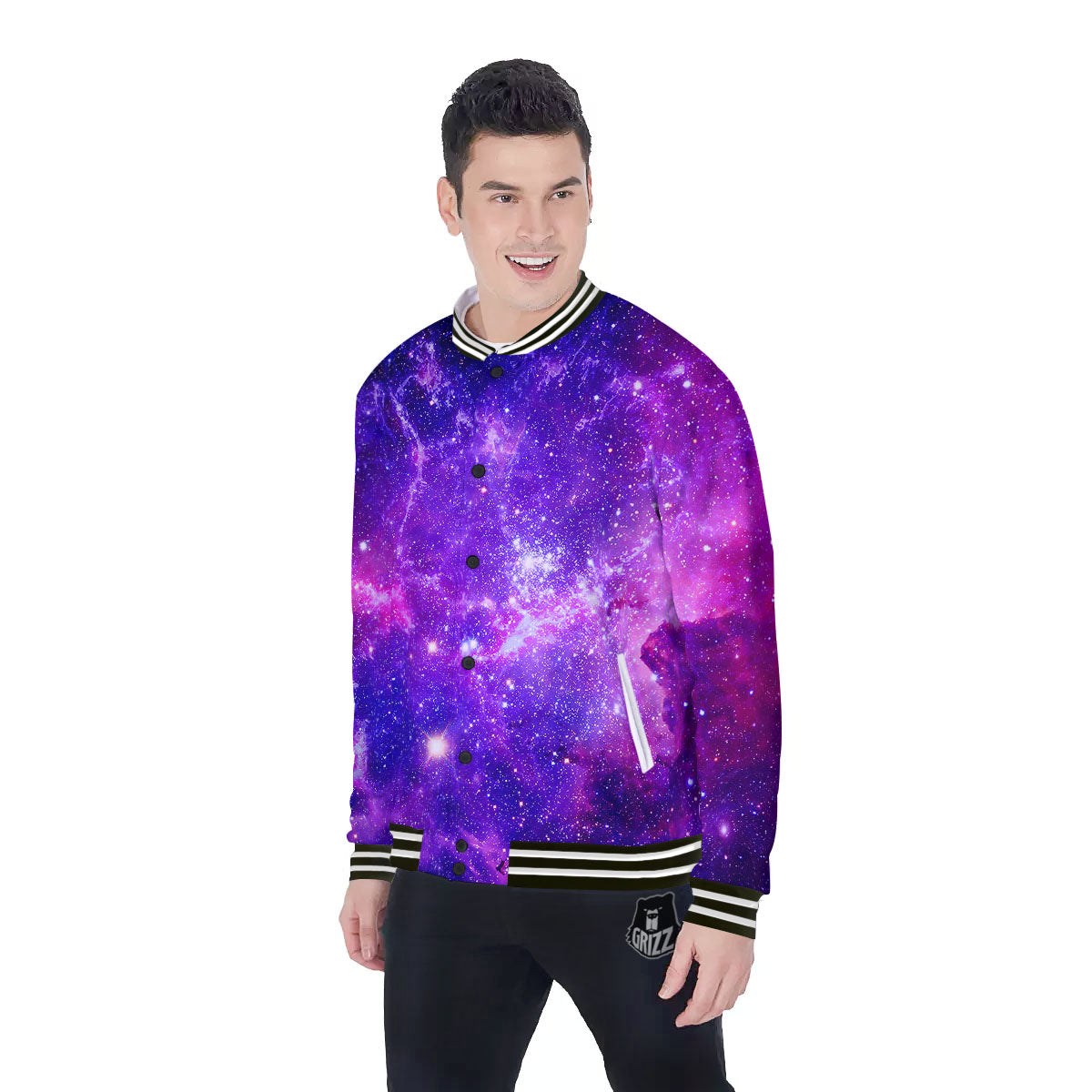 Galaxy Space Dark Purple Universe Print Baseball Jacket-grizzshop