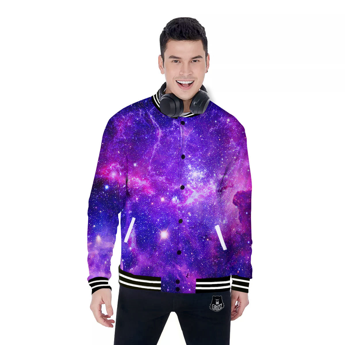 Galaxy Space Dark Purple Universe Print Baseball Jacket-grizzshop