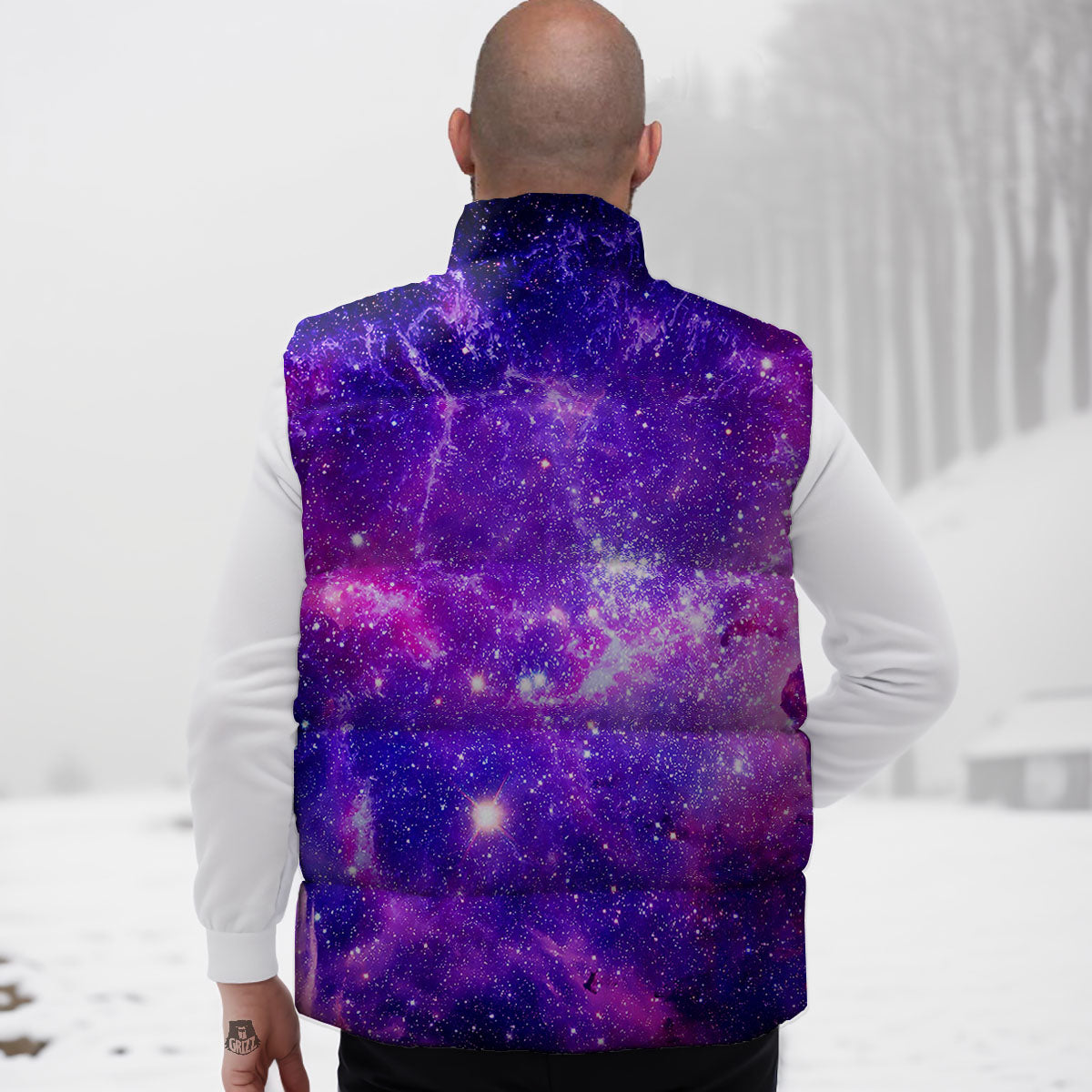 Galaxy Space Dark Purple Universe Print Down Vest