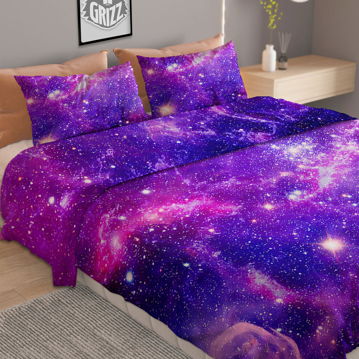 Galaxy Space Dark Purple Universe Print Duvet Cover Bedding Set